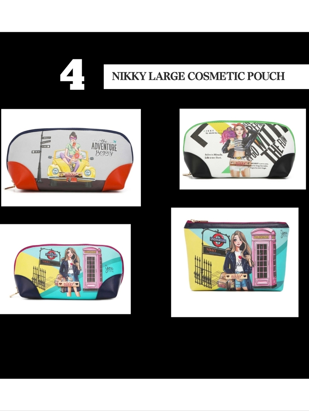 All 4 - NIKKY  COSMETIC POUCHS - Makeup Bag